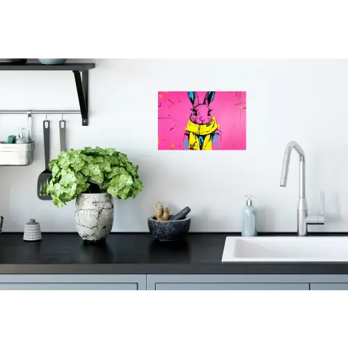 Konijn - Felroze - Sjaal - Abstract Muursticker klein -keuken