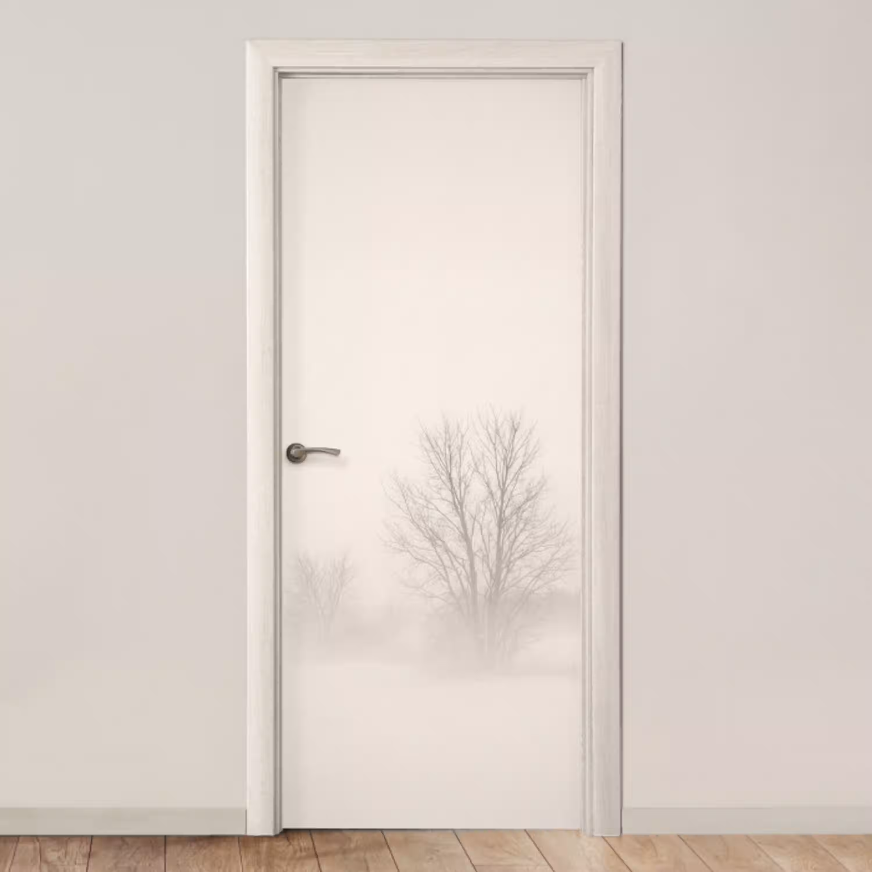 Boom - Mist - Sneeuw - Winter - Minimalistisch deurposter klein -3d_beige