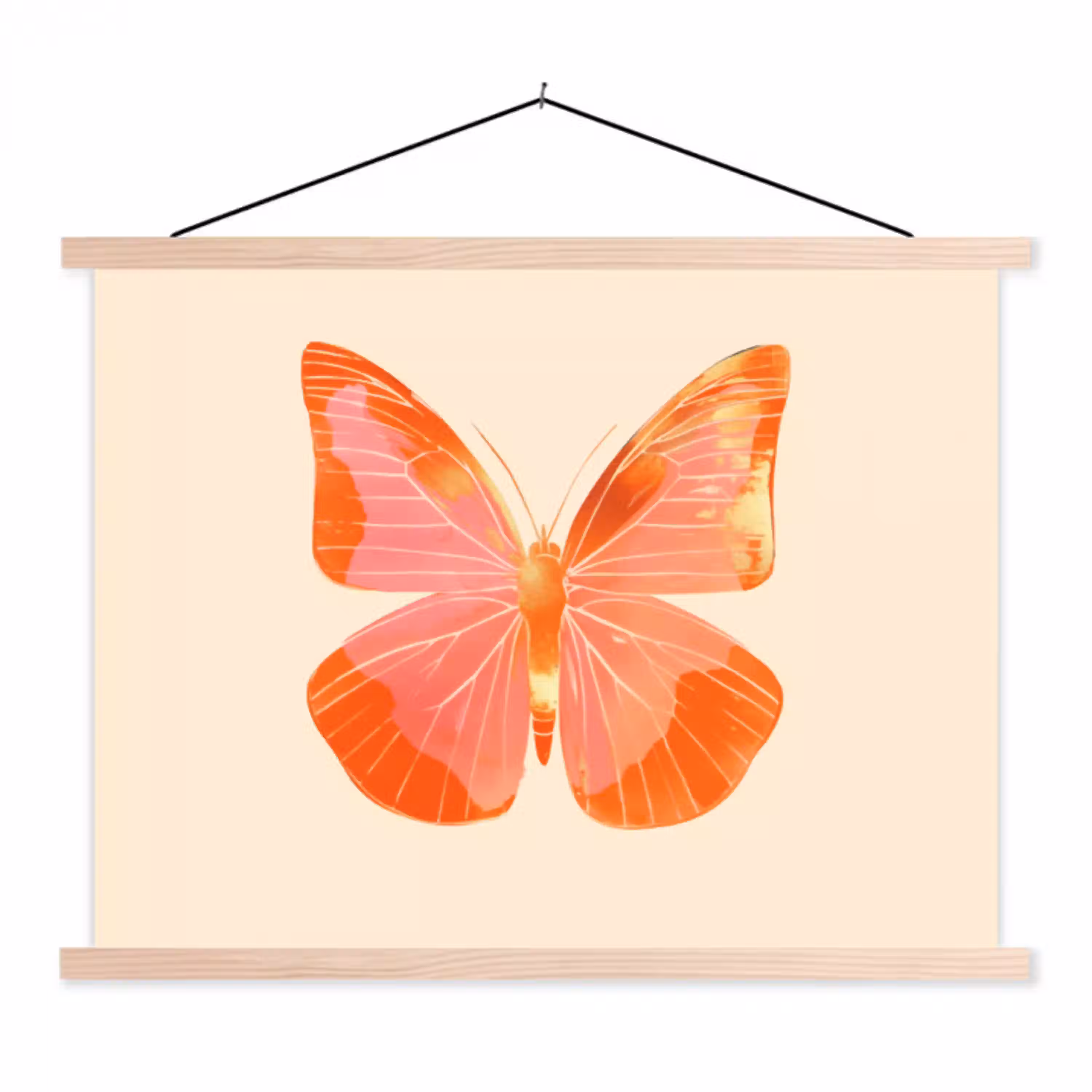 Vlinder - Minimalistisch - Roze textielposter latten blank klein -3d