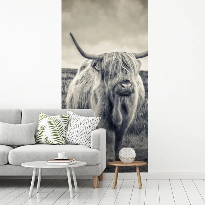 Schotse hooglander - Dieren - Wolken - Koe - Natuur fotobehang vinyl groot -woonkamer