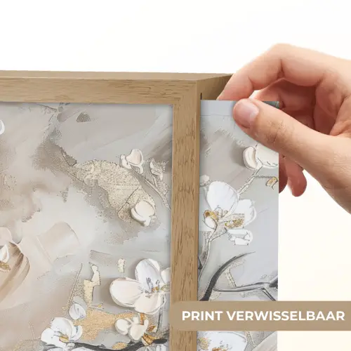 Bloemen - Wit - Goud - Beige  - Luxe Light Box met batterij (Wandlamp) middel -USP_websiteprintNL