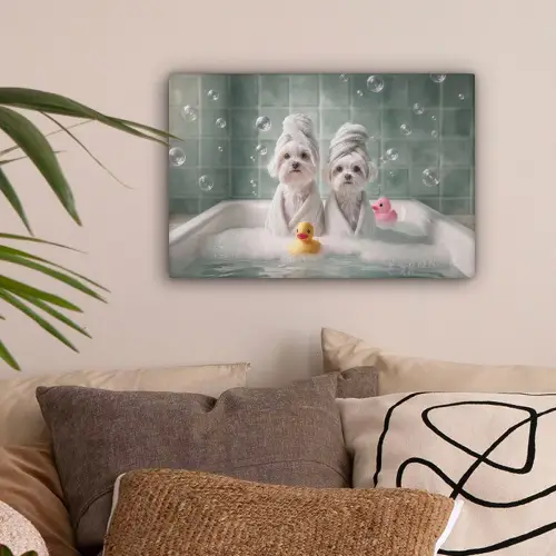 Hondjes - Badkuip - Badeendjes - Handdoeken canvas 2cm klein -sfeer1
