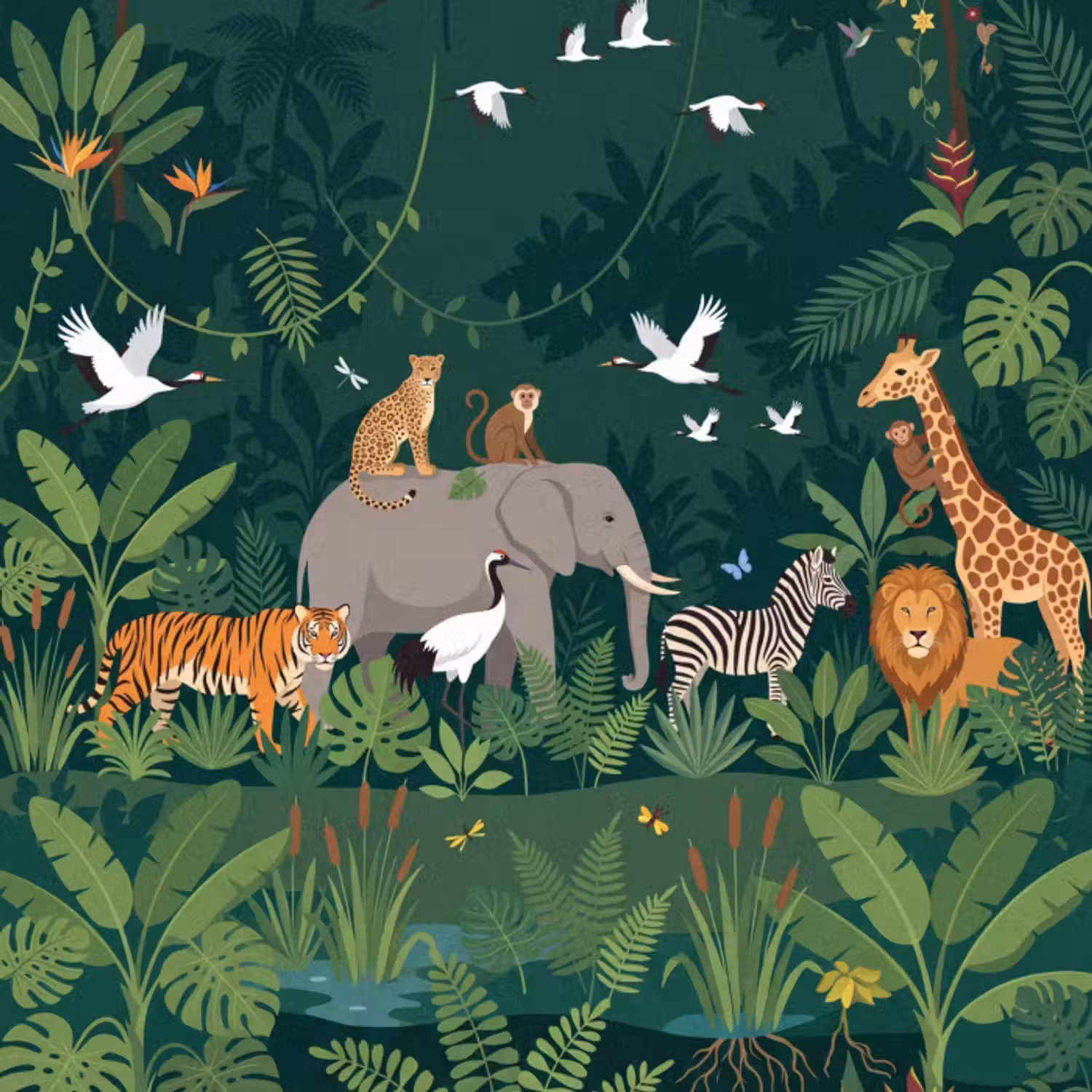 Behang - Tropisch - Jungle -  Groen