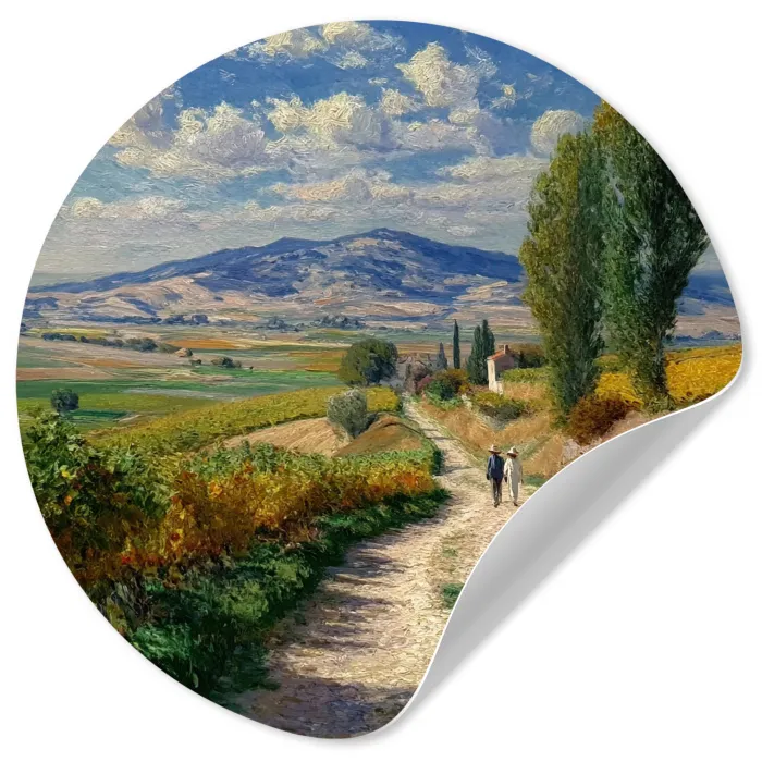 Mensen - Wandelen - Zandpad - Velden Wandcirkel behangsticker klein -3d