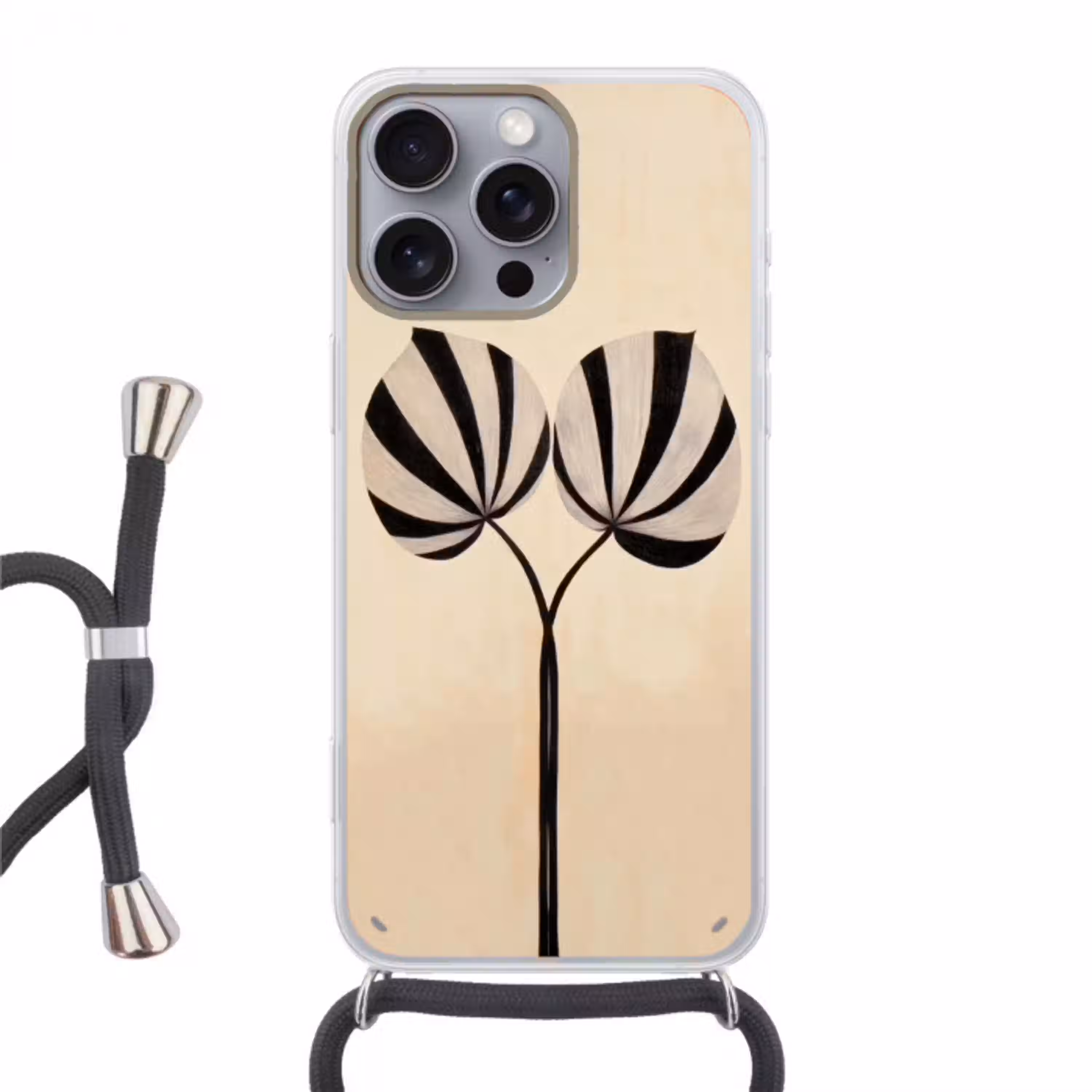 Bladeren - Gestreept - Stengel - Beige Hoesje iPhone 16 Pro Max met koord klein -3d