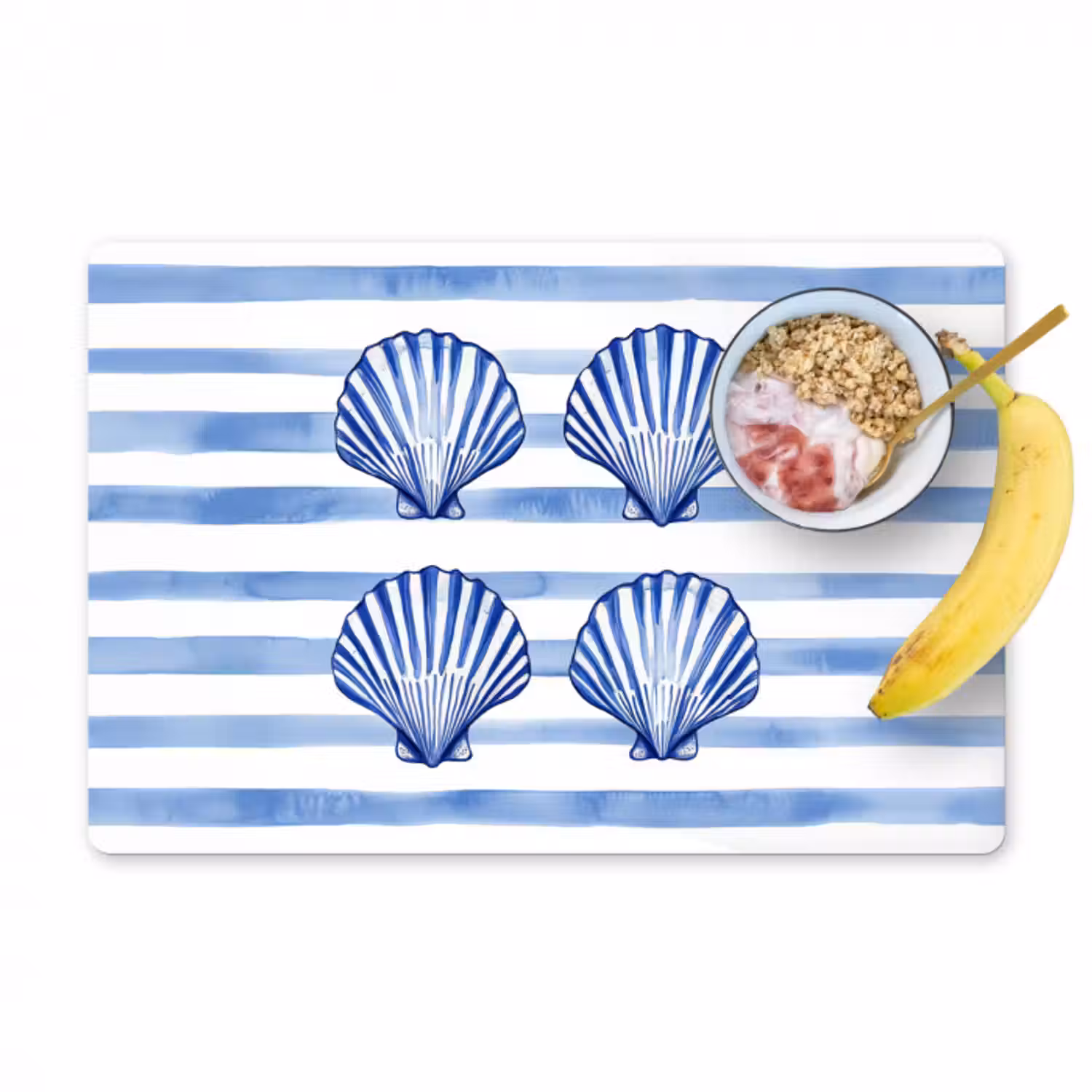 Tischset - 6 Stück - Vier Muscheln - Blau - Weiß - Gestreift