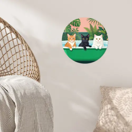 Badkamer - Kattenparade - Kleurrijk Wandcirkel behangsticker klein -sfeer4