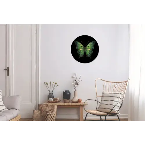 Vlinder - Groen - Diepte Wandcirkel aluminium klein -woonkamer