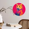 Kat - Kimono - Bloemen - Roze Wandcirkel plexiglas klein -sfeer4