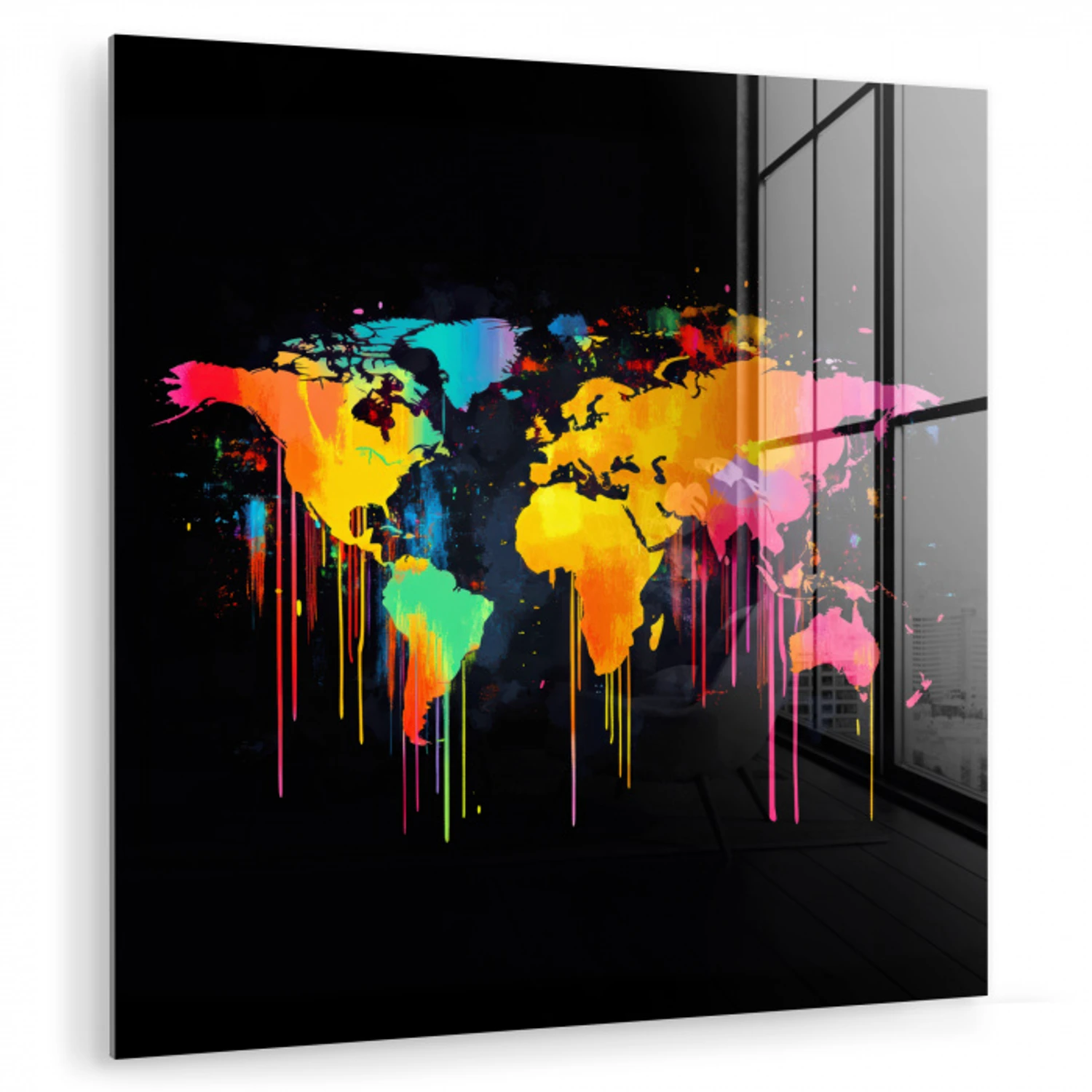 Wereldkaart - Verf - Kleurrijk - Graffiti - Wereld plexiglas 5mm klein -zzzproduct_nieuw