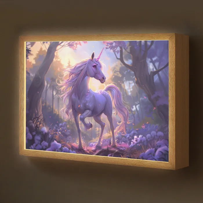 Eenhoorn - Paars - Sprookje - Fantasy dier Light Box met batterij (Wandlamp kind) middel -z3d_website