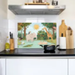 Jungle - Oase - Dieren - Kleurrijk Inductie beschemer met haakjes klein -sfeer2