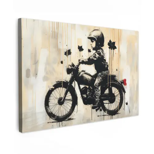 Vintage - Street art - Motor - Jongen - Graffiti - Zwart - Banksy canvas 2cm klein -z3d