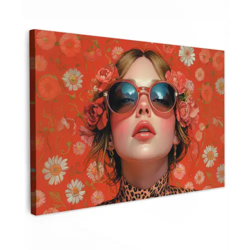 Vrouw - Kleurrijk - Dierenprint - Bloemen canvas 2cm klein -z3d