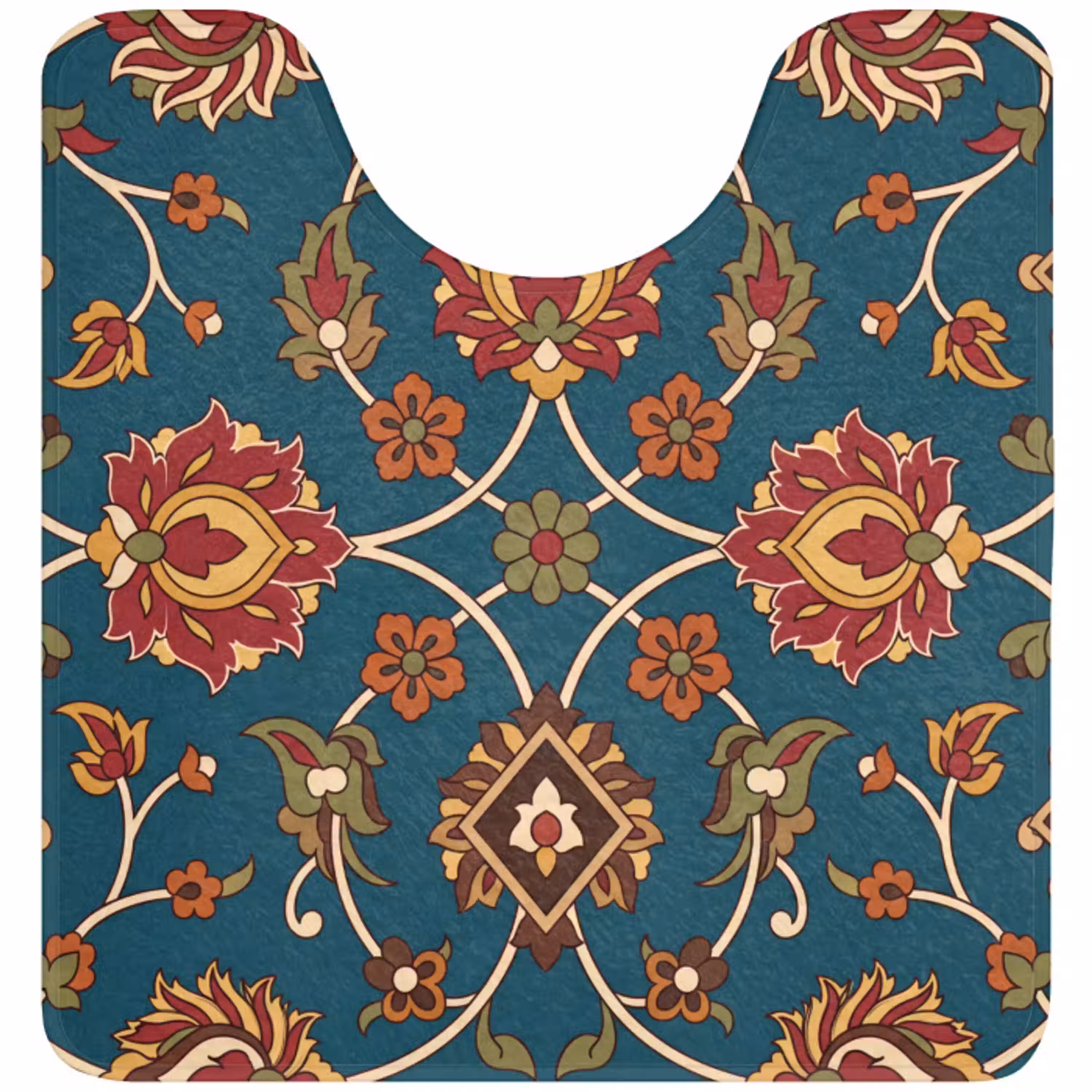 Ornament - Flora - Traditioneel - Klassiek - Blauwgroen WCmat U-uitsnede middel -3d
