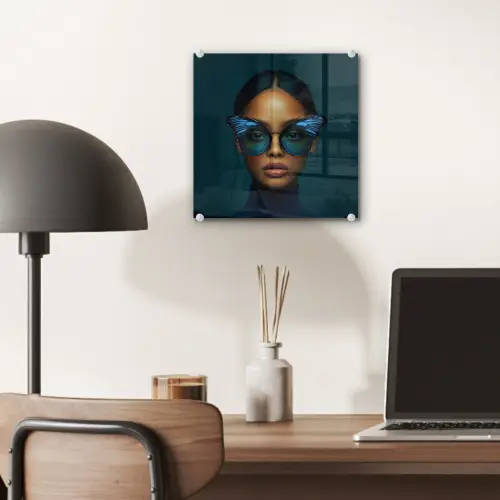 Vrouw - Vlinder - Bril - Blauw - Modern - Portret plexiglas 5mm klein -sfeer6