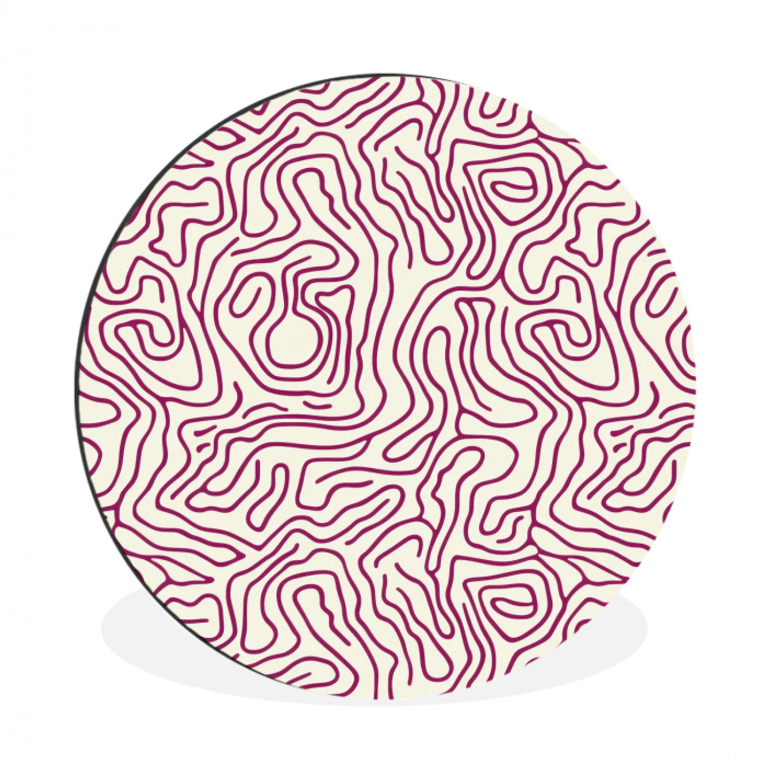 Kronkelende lijn - Magenta - Crème Wandcirkel aluminium klein 190 -3d
