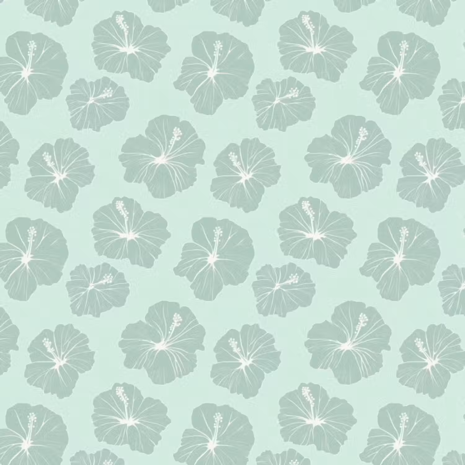 Behang - Bloemen - Hibiscus - Mint