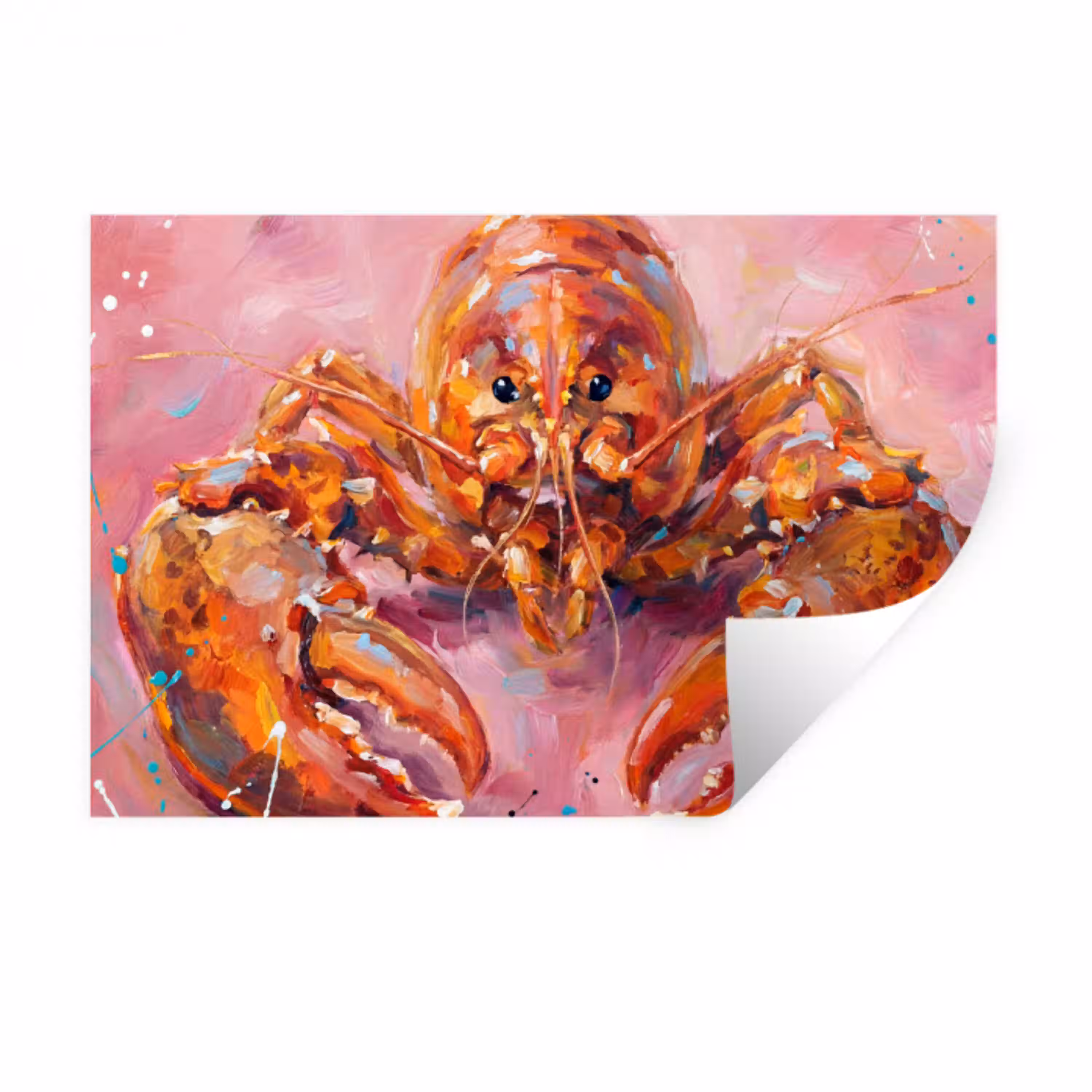 Zeeleven - Kreeft - Spatters - Abstract - Roze Muursticker klein -3d