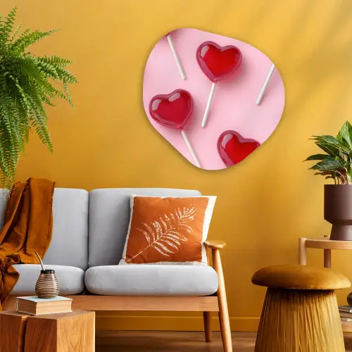 Lollies - Hartjes - Roze Wandcirkel Organisch Aluminium middel -sfeer4
