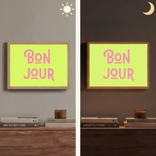 Groen - Roze bonjour - art-deco Light Box met batterij (Wandlamp) middel -sfeer3