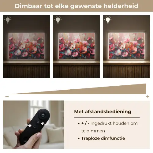 Klaprozen - Roze - Bloemen - Botanisch - Kunst Light Box met batterij (Wandlamp) middel -USP_dimbaarNL