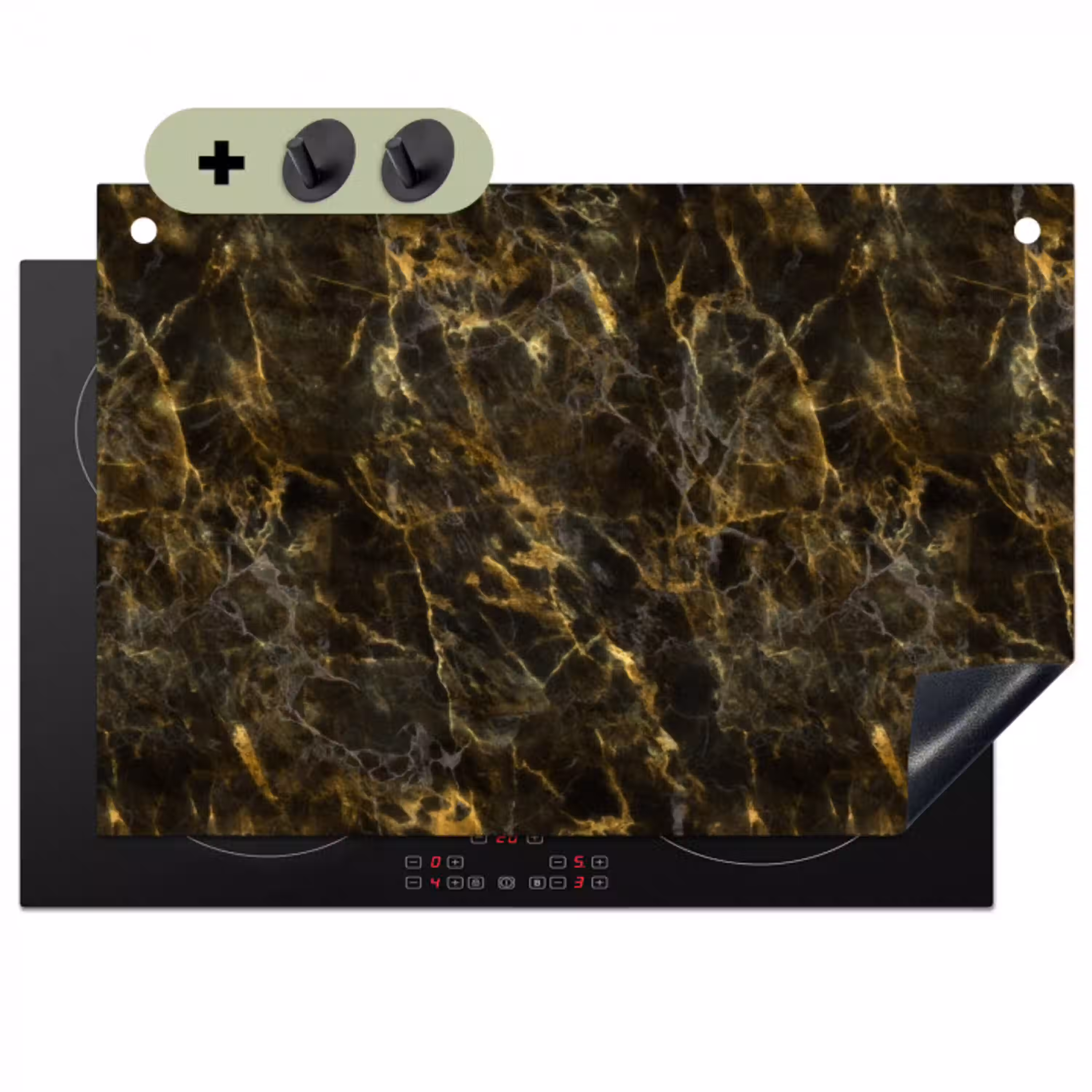 Zwart - Marmer - Goud Inductie beschemer met haakjes klein 777 -3d