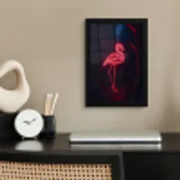 Flamingo - Roze - Neon - Licht fotolijst zwart zonder passe partout klein -sfeer1