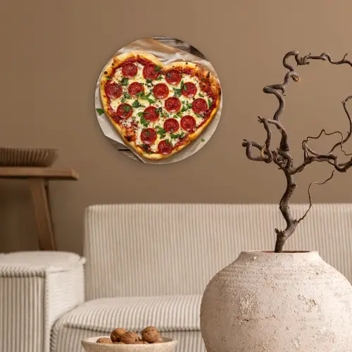 Pizza - Hart - Pepperoni - Tomaat Wandcirkel plexiglas klein -sfeer1