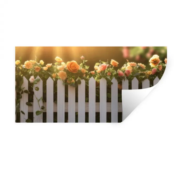 Rozen - Hek - Zonlicht Muursticker klein -3d