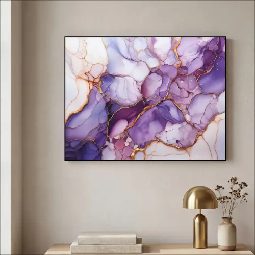 Marmer - Paars - Lila - Goud Textielframe zwart klein -sfeer2