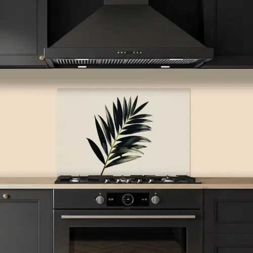 Palmblad - Subtiel - Groen - beige keuken achterwand spatscherm klein -sfeer1
