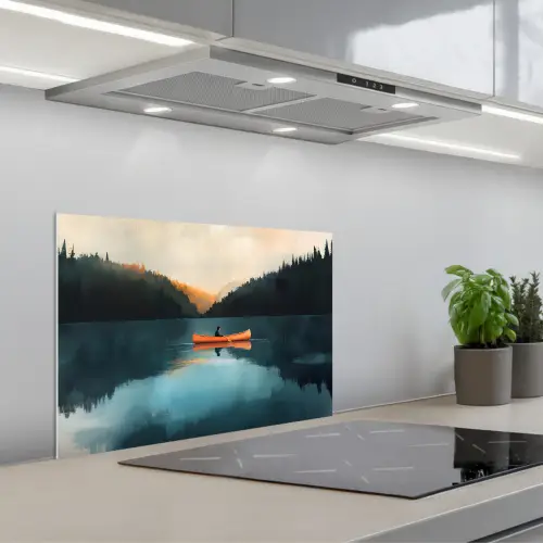 Bossen - Meer - Kano - Oranje keuken achterwand spatscherm klein -3d_schuin