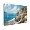 Boten - Rotsen - Zee - Zon Tuinposter op houten frame 2 cm dik klein -3d
