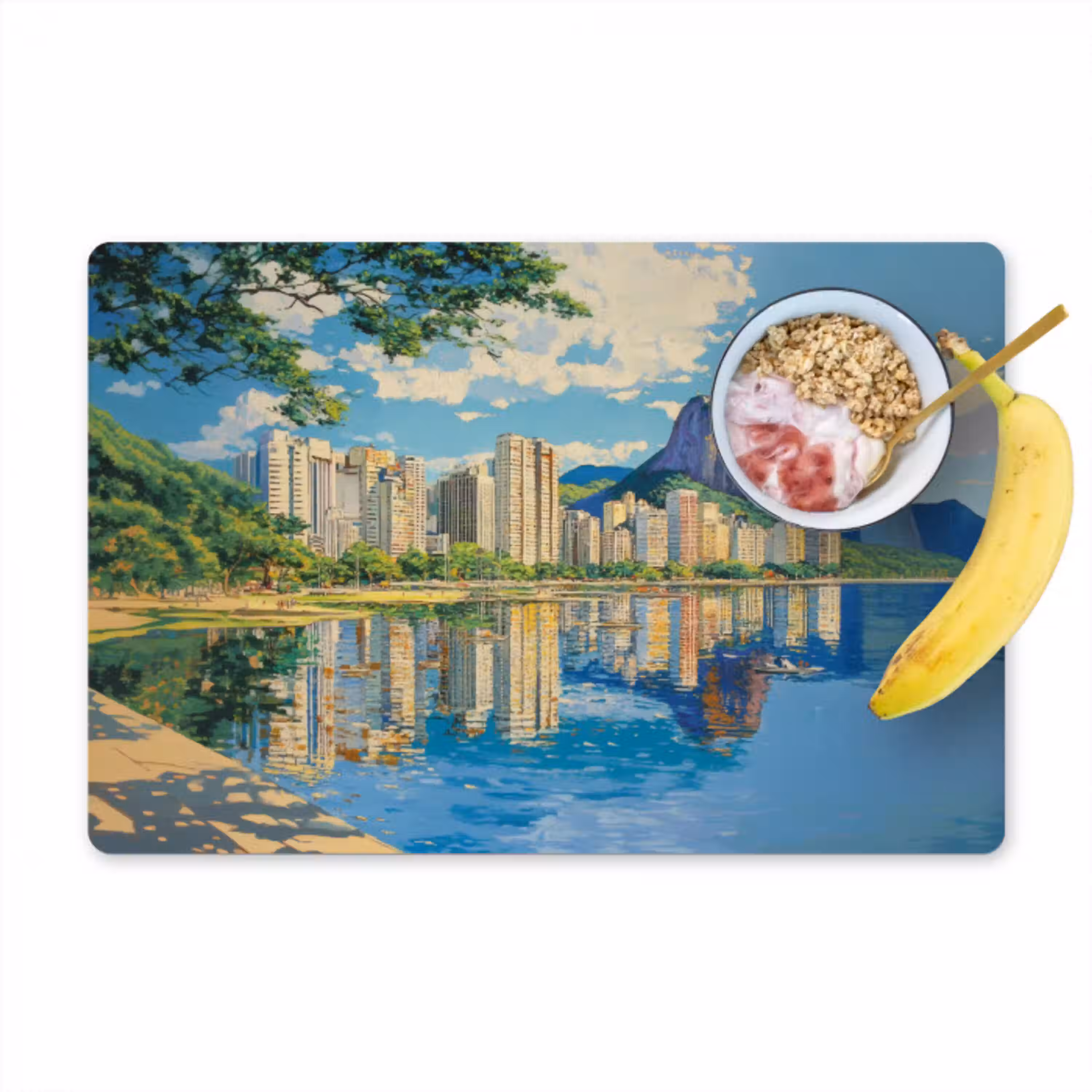 Berg - Skyline - Strand - Water Placemat vinyl groot -zzzproduct_Kitchenyeah-website