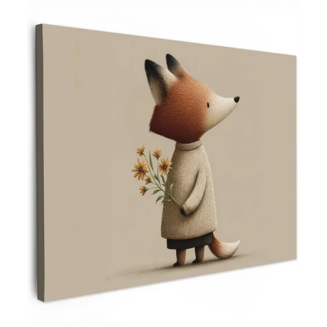 Canvas Print - Fox - Yellow flowers - Minimalist