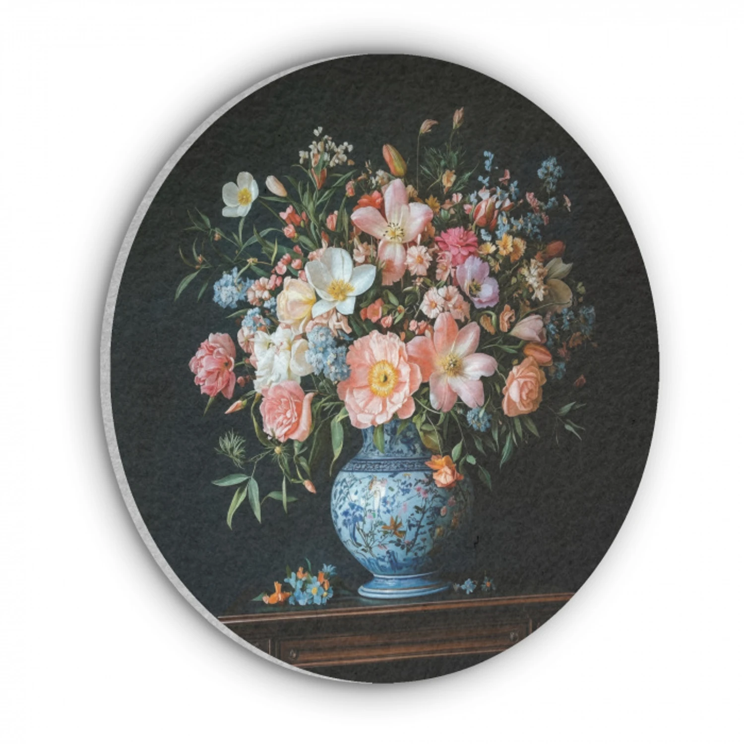 Roze - Bloemen - Vaas - Kleuren Akoestische PET Vilt - Rond klein -3d
