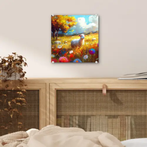 Schaap - Weide - Bloemen plexiglas 5mm klein -sfeer4
