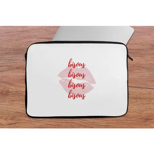 Bisous - Lip - Wit - Rood laptophoes neopreen klein -tafel