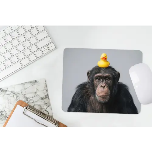 Chimpansee - Badeend - Grijs muismat rubber klein -witbureau
