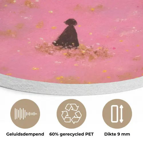 Bloemenweide - Heuvels - Silhouet - Roze Akoestische PET Vilt - Rond klein -closeup_NL