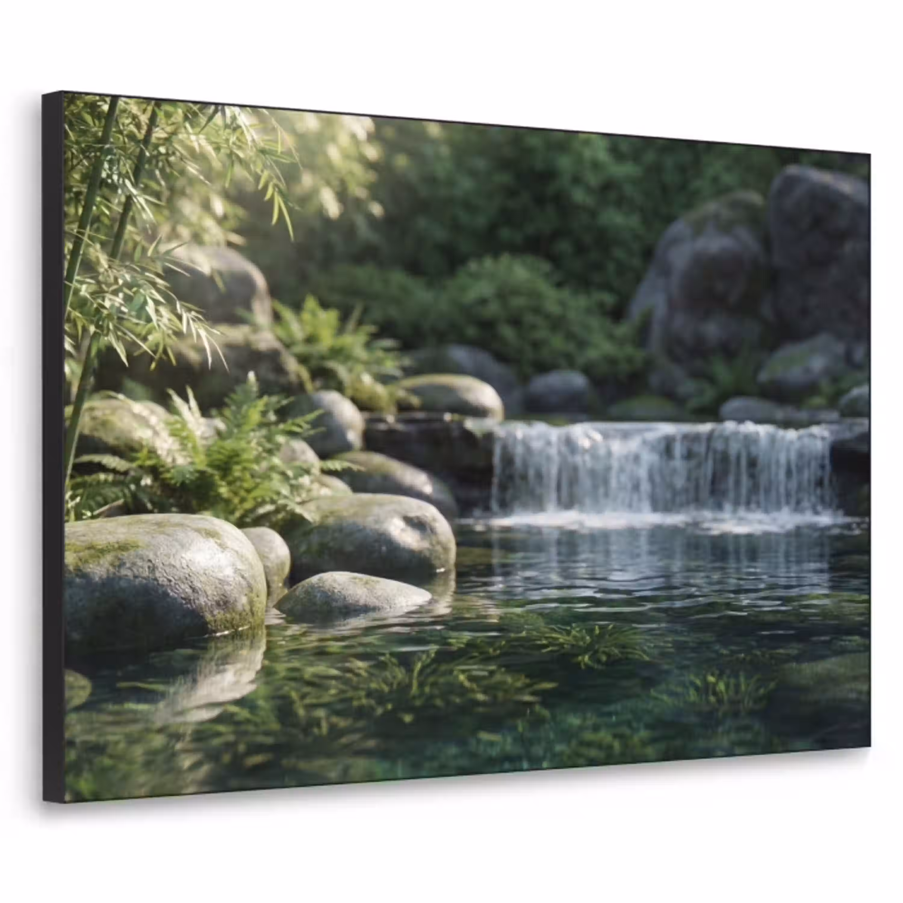 Beek - Waterval - Natuur - Groen Textielframe zwart klein -3d