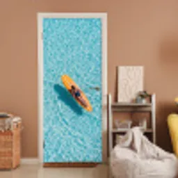Surfboard - Water - Badpak - Oranje deurposter klein -sfeer1