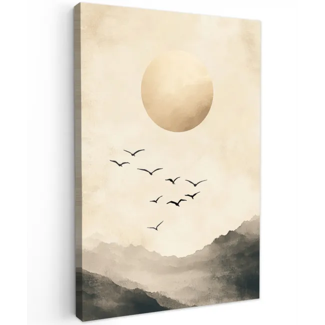 Landschap - Japandi - vogel Tuinposter op houten frame 2 cm dik klein -3d