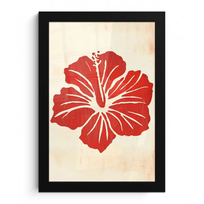 Rode hibiscusbloem - Textuur achtergrond - Beige fotolijst zwart zonder passe partout klein -3d