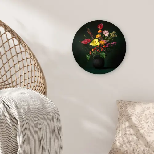 Bloemen - Vaas - Zwart Wandcirkel kunststof plaat 5mm dik klein -sfeer5