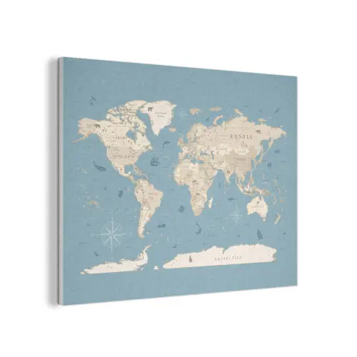 Wereldkaart - Oceaan - Realistisch - Blauw PET vilt klein -3d