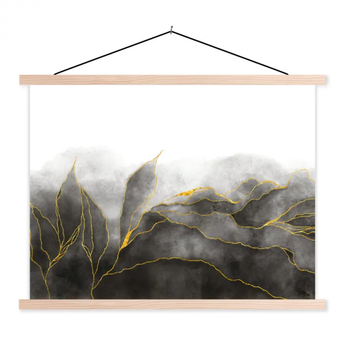 Marmer - Zwart - Goud - Luxe - Marmerlook textielposter latten blank klein -3d
