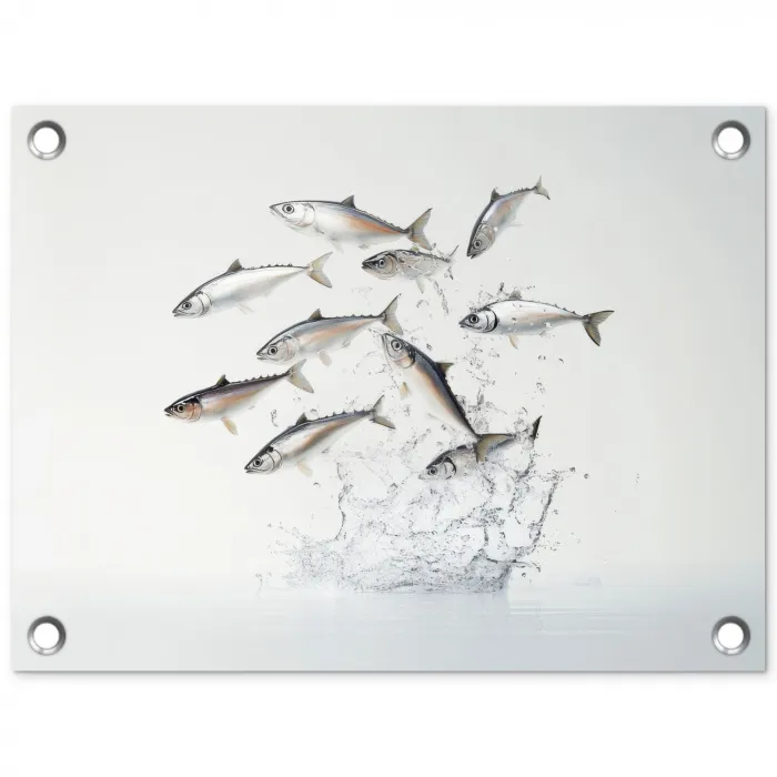 Vissen - Water - Wit tuinposter los doek klein -3d