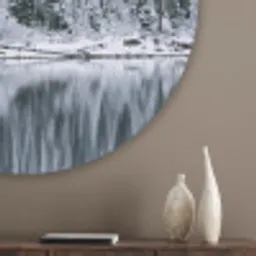 Bos - Reflectie - Meer - Winter - Serene Akoestische PET Vilt - Rond klein -sfeer5_closeup